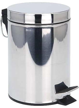 Spetebo Edelstahl Tretmülleimer silber rund - 20 Liter - Metall Kosmetikeimer in zeitlosem Design - Mülleimer Treteimer Abfalleimer klein mit entnehmbarem Inneneimer für Bad Küche