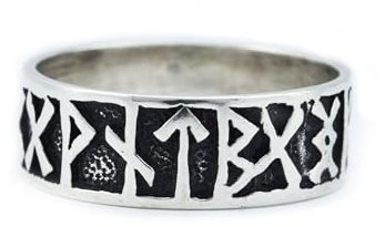 Battle-Merchant Wikinger Runen Ring aus Silber Wikingerring mit Muster Silberring LARP Wikinger Mittelalter Verschiedene Größen (Ringgröße 22/70)