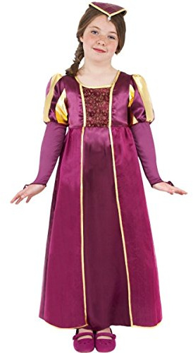 Smiffys Kinder Tudor Mädchen Kostüm, Kleid und Kopfbedeckung, Größe: L, 38649