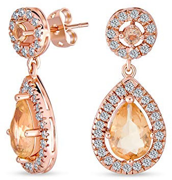 Mode Pink Simulierter Morganit AAA CZ Halo Birnenförmige Tropfen Ohrringe für Frauen Prom Rosévergoldetes Messing