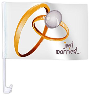 20 STK. Alsino Autoflagge AFL-10A Autofahne für die Hochzeit 'Just Married Ringe' Auto Flagge Fahne