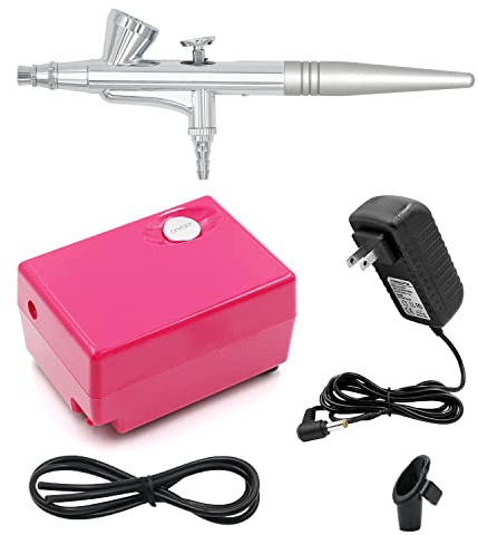 Pinkiou juego de maquillaje con aerógrafo, con aguja de 0.4 mm y boquilla, con compresor pequeño. Kit para pintura facial, para pintar uñas, para pintar el cuerpo.el cuerpo SP16.