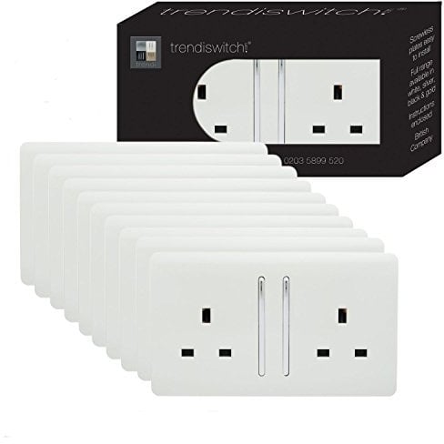 Trendi Switch 2 Gang Artistic Modern Glossy 13 Amp Electrical Long Switched Double Plug Socket White x10