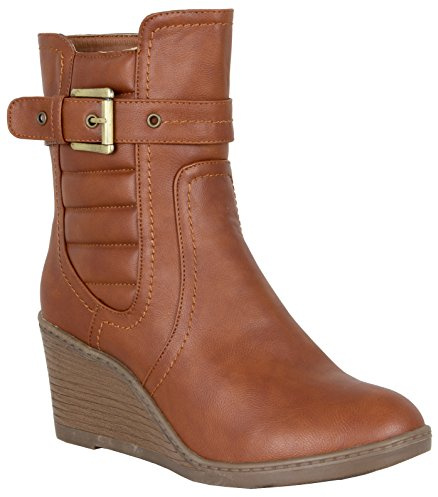 LOVENESS, Damen Keilabsatzstiefel Stiefeletten leicht gefuetterte Stiefel Boots, Farbe braun, EU 36