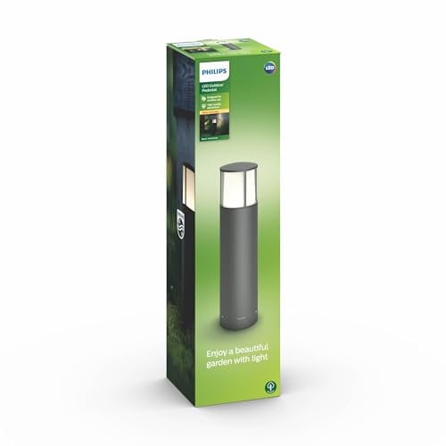 Philips Stock LED Outdoor Sockelleuchte (6 W), wetterfeste Wegeleuchte mit warmweißem Licht, energiesparende LED Beleuchtung, anthrazit, Grau
