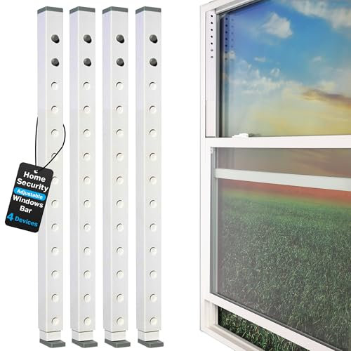Adjustable Window Security Bar & Sliding Door Lock – Durable Child Safety Lock & Sliding Glass Door Security Bar Stopper for Home, Apartment & Patio, Works with Window Alarms – Regular – (4 Devices)