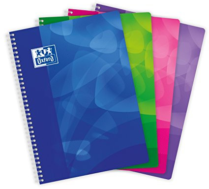 Oxford Lot de 5 cahiers avec couverture en polypropylène A4 160 pages grands carreaux seyès Coloris Assortis Aléatoires