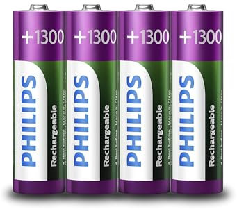 Philips Wiederaufladbare Batterien AA - 4 Stück - NiMH - 1300 mAh - bis zu 1000 Aufladungen