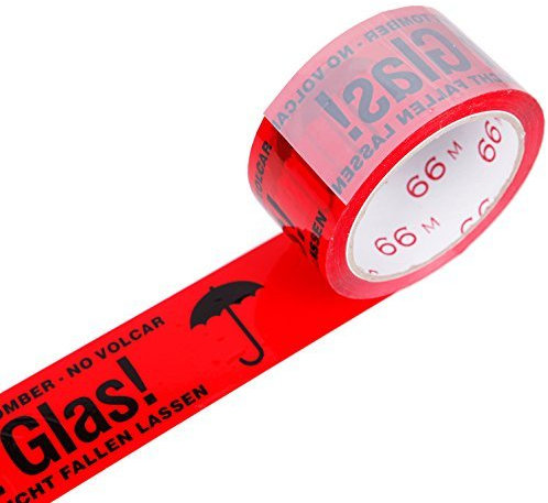 4 Rollen Klebeband Paketband Signalrot Paketklebeband mehrsprachiger Aufdruck Vorsicht Glas nicht werfen Packband 66M x 50mm 45my