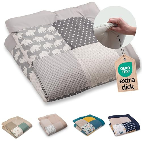 Tapis d'éveil ULLENBOOM pour bébé 100x100 cm - 100% OEKO-TEX - Fabriqué dans l'UE, épais rembourré - Gris étoiles - Idéale comme tapis de jeux bébé, tapis de motricité et tapis de sol pour enfant