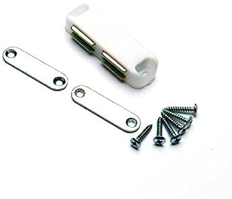Merriway BH03811 (2 Pcs) Heavy Duty Magnetic Cupboard Cabinet Double Door Catch, White 65mm (2.1/2 inch) with Twin Plates and Screws, Holds 8 kg (17.6lb) - Pack of 2 Pieces