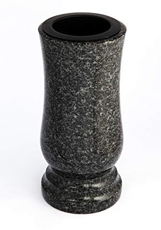 Afterglow Stilvolle Grabvase aus echtem Granit Impala hell Höhe 20 cm/Ø 10 cm Grabschmuck wetterfest frostsicher Granitvase mit Kunststoffeinsatz Friedhofsvase