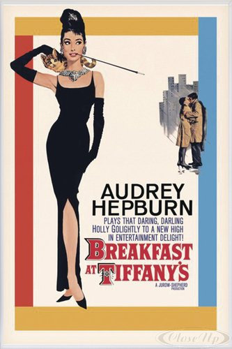 Close Up Breakfast at Tiffany's Poster Audrey Hepburn (93x62 cm) gerahmt in: Rahmen Weiss