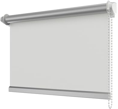 INTERDECO Verdunkelungsrollo mit Seitenzug, Thermo-Rollo, aus Polyester, Klemmfix-Rollo ohne Bohren, Weiß, verdunkelnd mit rückseitiger Silberbeschichtung, Typ 3005, 98,5 x 175 cm