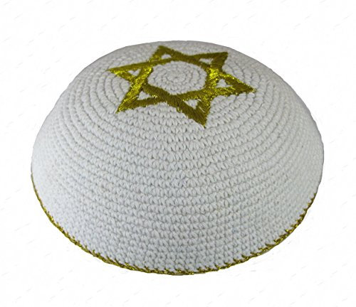 Gestrickt weiße Kippa jüdische Israeli Judaica Kipa mit Davidstern