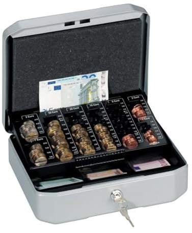 Durable Geldkassette Euroboxx S, mit 2 Schlüsseln, inkl. Zählbrett und Geldscheinfächern, silbergrau, 177857