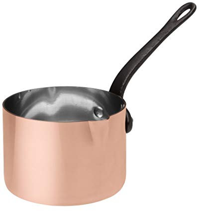BAUMALU - Saucière, Petite Casserole - en Cuivre Massif, Intérieur Étamé - Spécial Gaz - Manche Fixe en Fonte - Bec Verseur - Design Traditionnel Français Made in Alsace - Ø11cm - Cuivre