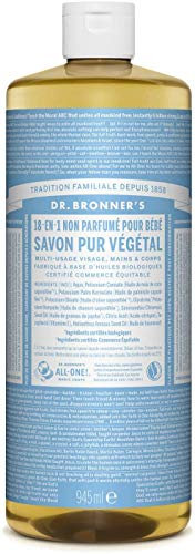 Dr. Bronners 18-IN-1 Naturseife | Organic Flüssigseife | Baby Mild ohne Duft | Duschgel, Handseife, Shampoo und vieles mehr | Mit Bio Ölen | Fair Trade | 945 ml