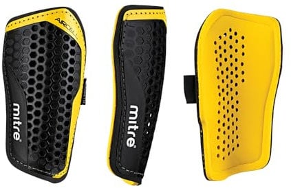 Mitre Aircell Football Shin Pads | Extremely Breathable | Impact Protection | Lightweight Shin Guard, Black/Yellow, L