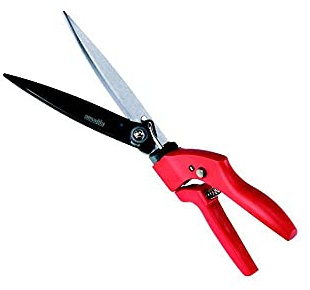 AUSONIA - 35046 HANDGRASSCHERE MIT 3 POSITIONEN 34 CM MIT HOCHWERTIGEN KLINGEN AUS HEISS GESCHMIEDETEM STAHL UND TEFLON BESCHICHTETER GEGENKLINGE, PLASTIKGRIFF UND PRAKTISCHER SICHERUNGSKNOPF