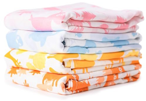CuddleBug „Kunterbunte Tierchen“ 4 Stück 120 cm x 120 cm Lange Baby Decke für Babys | 5 Farbkollektionen | Musselin Decke | Babydecke Mädchen oder Jungen | Babydecke Baumwolle