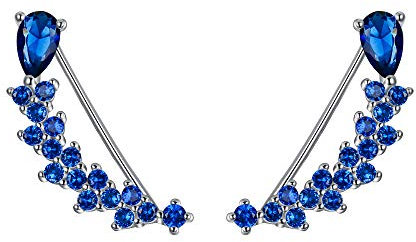 EVER FAITH® - 925 Plata Esterlina Valentine's Regalo CZ ¨las Estrellas más Brillantes¨ Gancho Pendientes 1 Par Color Safiro N07048-2