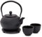 Juvale Japanisches Teeset mit Gusseisen-Teekanne (1200ml), Untersetzer und 2 Becher, Teeset im Tetsubin-Stil, Schwarz