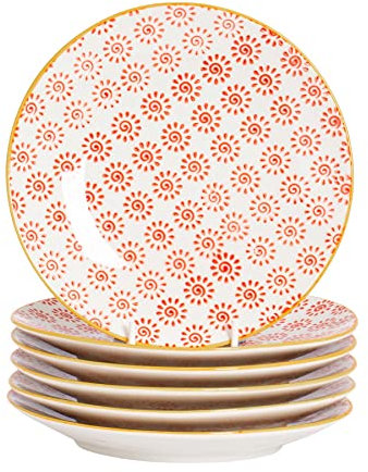 Nicola Spring Patterned Side/Dessert Plates - 180mm (7 Inches) - Turquoise/Red Swirl Design - Box Of 6