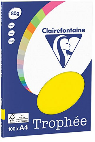 Clairefontaine 4127C - Ries Druckerpapier / Kopierpapier Clairalfa PPP, DIN A4, 80g, 100 Blatt, Neon Gelb, 1 Ries