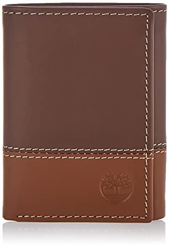 Timberland Men's Leather Trifold Wallet with Id Window Tri-Fold, Brown/Tan, One Size