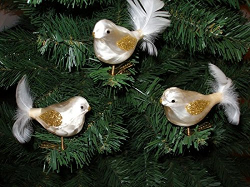 3 tlg. Glas Vogel Set inIce Champagner Gold - Christbaumkugeln - Weihnachtsschmuck-Christbaumschmuck