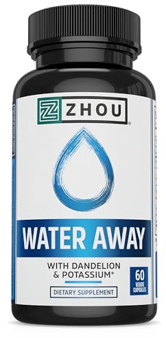 ZHOU Water Away - Natural Water Pills for Women & Men with Dandelion, Potassium, Cranberry and Green Tea, Cellular Energy and Metabolic Health - 60 Veggie Capsules (Pack of 1)