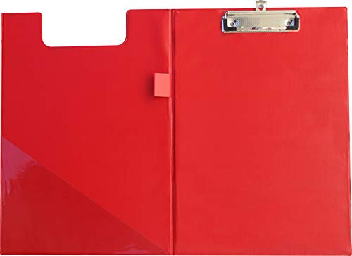 Klemmbrettmappe/Schreibmappe/Clipboard-Mappe A4 economy aus Graupappe, mit PVC-Folien Überzug, mit Drahtbügelklemme und Vorderdeckel, leinengeprägt, Farbe: rot - 1 Stück
