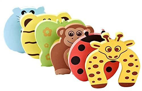 AKORD Baby Safety Foam Door Stoppers, Animal Design, Pack of 6