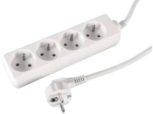 Perel Bloc multiprise, 4 Prises avec Terre française (Type E), 1.5 m, 3G1.5, Usage intérieur, Blanc