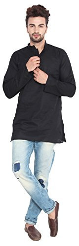 Baumwollkleid Mens Short Fischerhemd India Fashion Bekleidung (Schwarz, XXL)