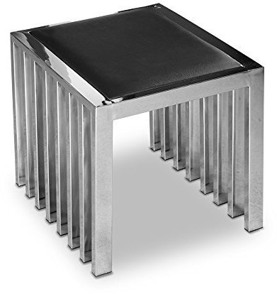 Edelstahl Hocker Fabrik Loft Leder Länge 46 cm x Tiefe 41 cm x Höhe 43 cm. Mit schwarzer (Echt-) Leder Sitzfläche. Sehr Edel! Passende Edelstahl Bank (122 cm Länge) gegen Aufpreis bestellbar.