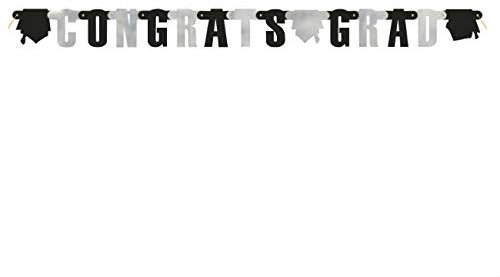 Unique 91101 Banner zum Schulabschluss, Aufschrift Congrats Grad, 1,37 m, Silberfarben/Schwarz