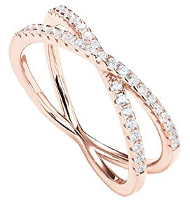 PAVOI 14 Karat vergoldeter X-Ring mit kubischem Zirkon und künstlichem Diamant-Cross-Cross-Ring | Weißvergoldete stapelbare Ringe für Damen | Größe 54