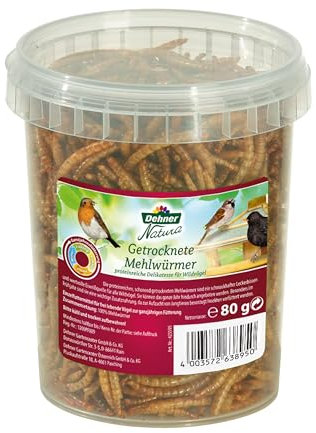 Dehner Natura Premium Wildvogelfutter, Wildvogelsnack, getrocknete Mehlwürmer, Ganzjahresfutter proteinreich, hochwertiges Vogelfutter für Wildvögel, 80 g