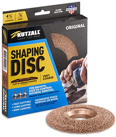 Kutzall Original Shaping Disc - Very Coarse, 4-1⁄2 (114.3mm) Dia. X 7⁄8(22.2mm) Bore - Woodworking Angle Grinder Attachment for DeWalt, Bosch, Milwaukee, Makita. Abrasive Tungsten Carbide, SD412O550