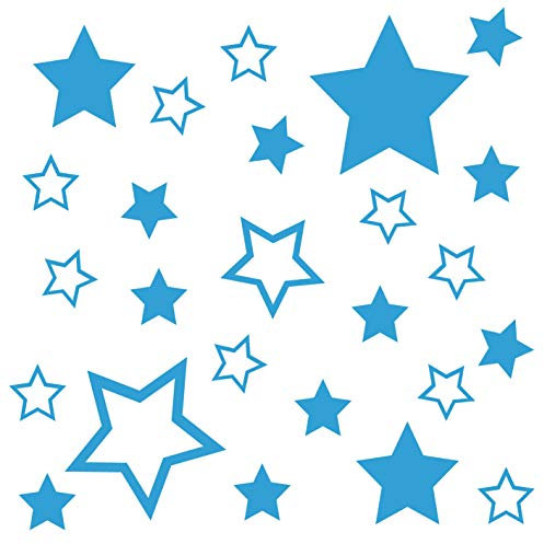 kleb-Drauf® | 25 Sterne | Hellblau - matt | Wandtattoo Wandaufkleber Wandsticker Aufkleber Sticker | Wohnzimmer Schlafzimmer Kinderzimmer Küche Bad | Deko Wände Glas Fenster Tür Fliese