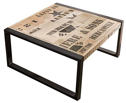 MASSIVMOEBEL24.DE Couchtisch Mango Natur Bedruckt Factory #110 | 80x80x40 cm (BxTxH) 17 kg Industrial montiert vollmassiv