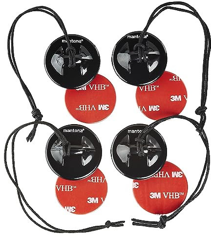 Mantona Sicherungshalter Set (4 Halter 8 Pads, für GoPro Hero 11 10 9 8 7 6 5 4 3+, Universal für viele Aktionkameras Klebe Halter für KFZ PKW Auto Boot Motorrad Windschutzscheibe Karroserie)