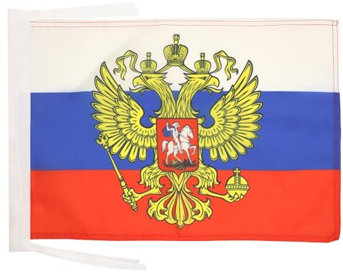 BANDIERA RUSSIA CON AQUILA 45x30cm - BANDIERINA RUSSA CON STEMMA 30 x 45 cm cordicelle - AZ FLAG