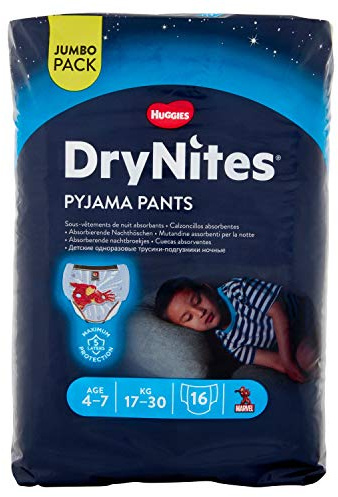 Huggies DryNites 4 - 7 Jahre Jungen (17 - 30 kg) - Unterwäsche Set Nacht saugstark für Kinder, die machen Pipi im Bett - X32 Windelhosen, 32 Stück