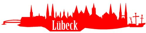 Skyline4u Aufkleber Lübeck Skyline mit Sehenswürdigkeiten 20 x 4cm hellrot