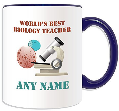 Personalised Gift - World's Best Biology Teacher/Microscope and Cell Mug (Academic Design Theme, Colour Options) - Any Name/Message on Your Unique - School College University
