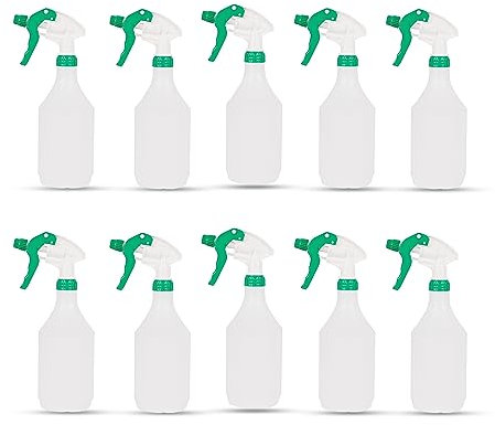 DCS Pack of 10 Plastic Water Spray Bottles for Cleaning 750ml – Hand Trigger Empty Spray Bottles for Gardening and Home Cleaning – Heavy duty Industrial Refillable Mist Spray Bottle (Green)