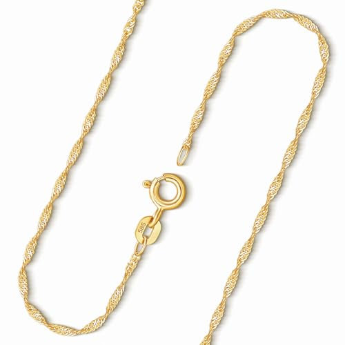 Singapurkette 1.2 mm Goldkette Damen Echt Gold 585 (14 Karat) Gelbgold, Mit Stempel, Halskette Mit Federring, Länge 42 cm, Gewicht ca. 1.2 g